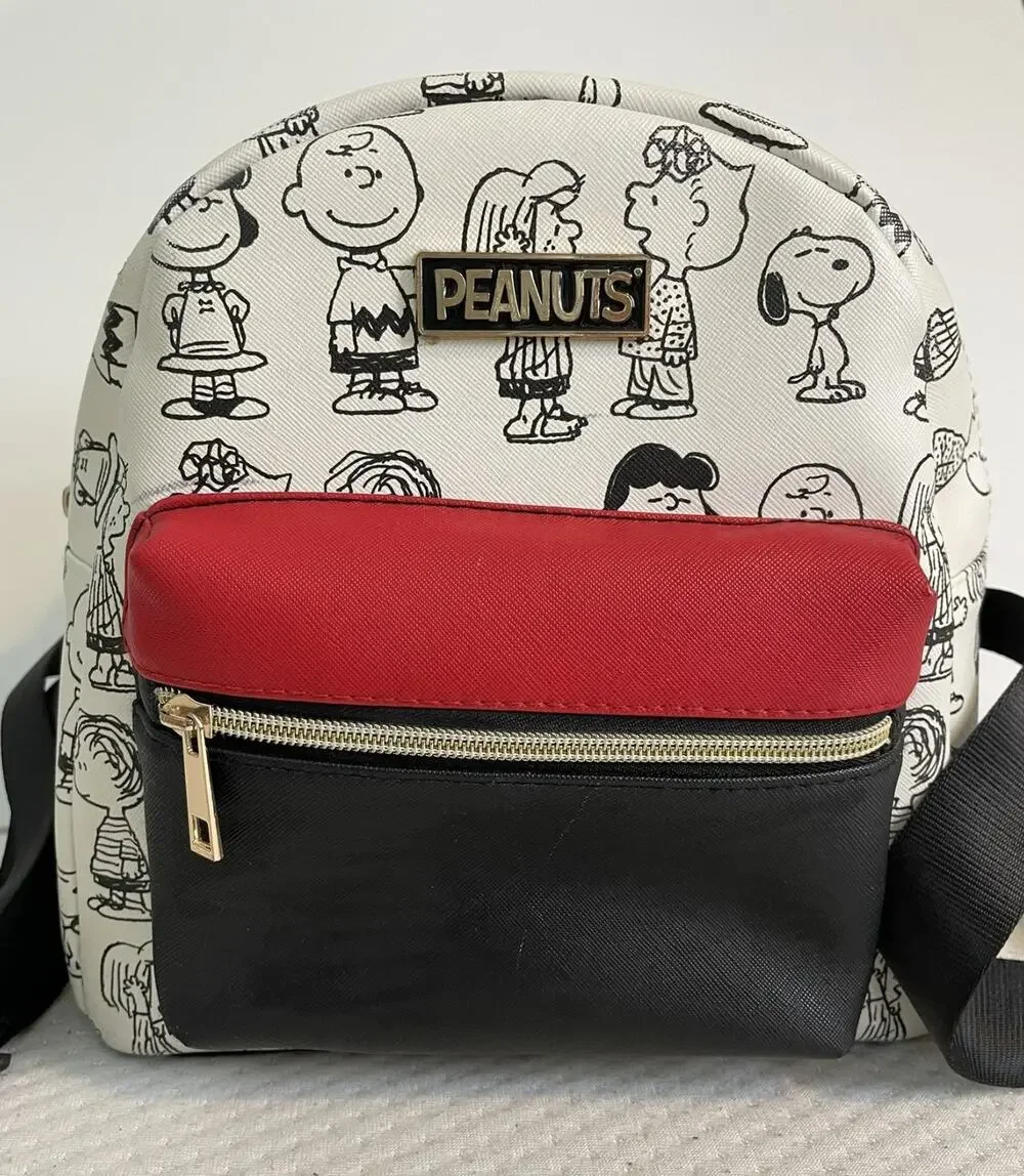 Peanuts Snoopy Bioworld Mini Backpack White Black All Over Print Red Pocket